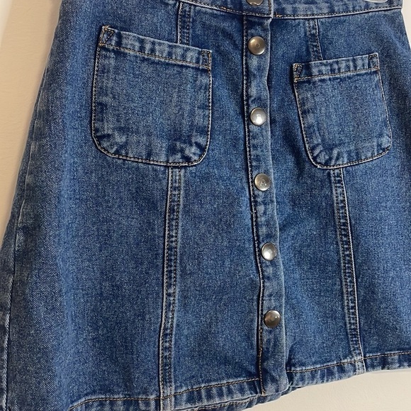 BDG Button Front Mini Denim Skirt Small Dark Blue Swing A-Line Pockets - Picture 4 of 11